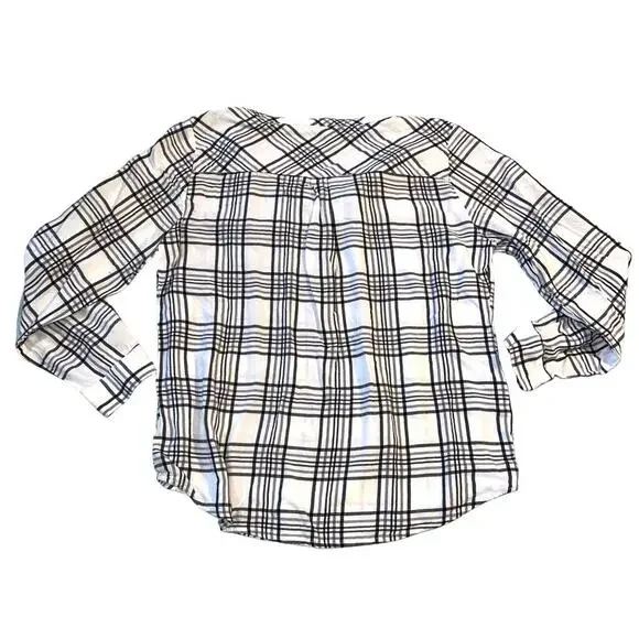 mySTYL Womens Shirt Top Plaid Button Up Long Sleeve Black White Pullover Large - Picture 5 of 9